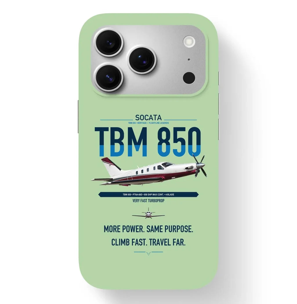 Socata TBM 850 design on light green magsafe iphone case, for iPhone 17 Pro