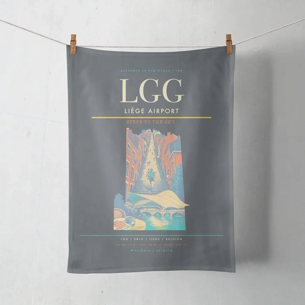 Liège Airport (LGG) design on gray towel