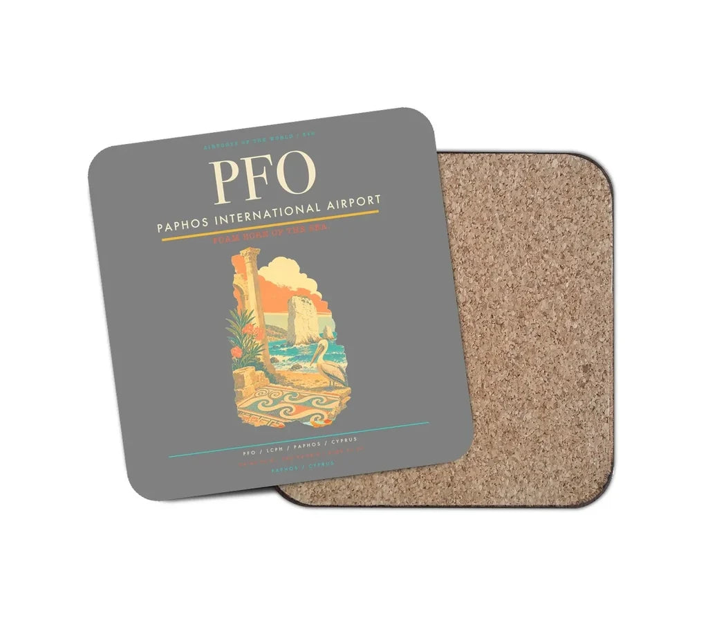 Paphos International Airport (PFO) design on gray 1 piece coaster