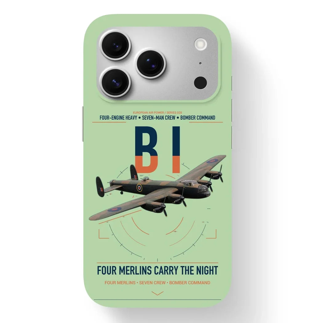 Avro Lancaster B I design on light green magsafe iphone case, for iPhone 17 Pro