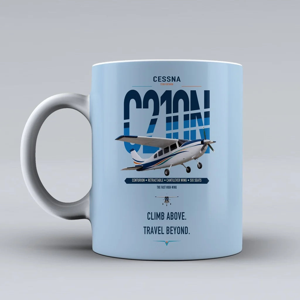 Cessna T210N Centurion design on light blue ceramic mug, double-side print