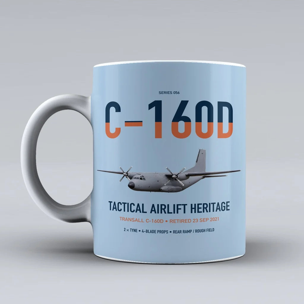 Transall C-160D design on light blue ceramic mug, double-side print