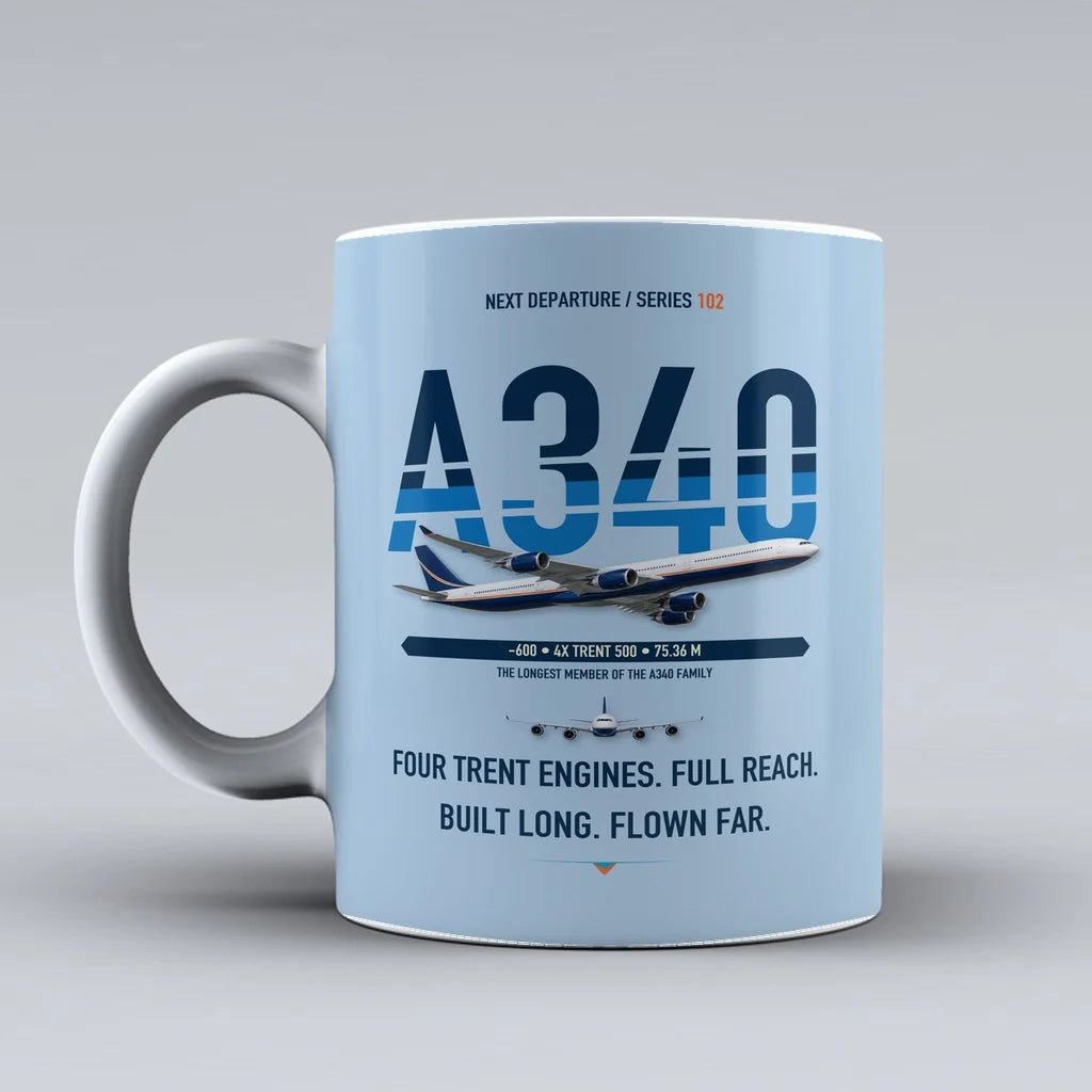 A340-600 Mug design on light blue airbus