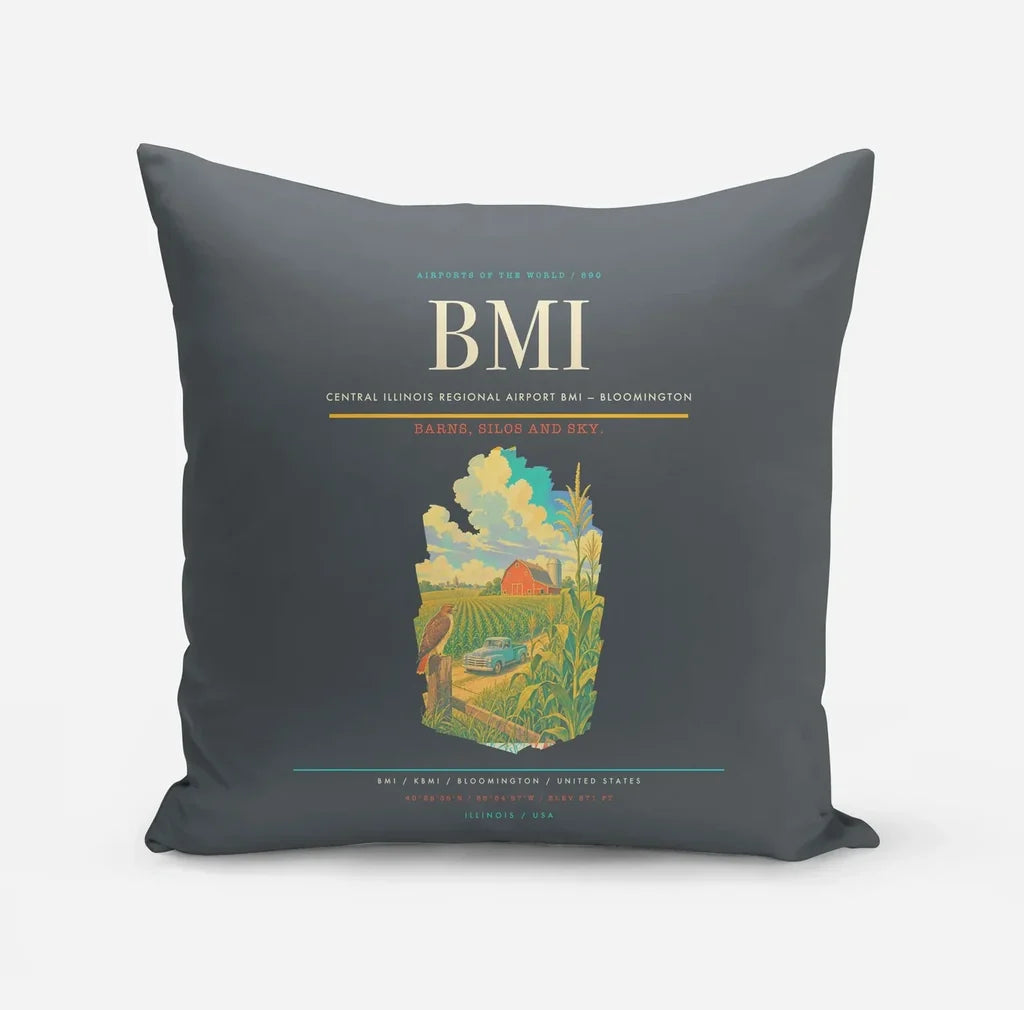 Central Illinois Regional Airport (BMI) design on gray pillow