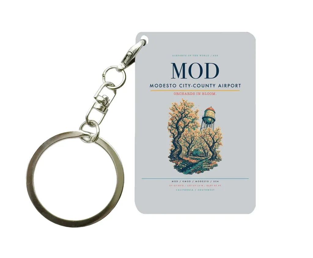 Modesto City-County Airport (MOD) design on light gray key chain