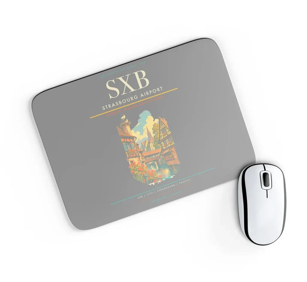 Strasbourg Airport (SXB) design on gray rectangle mouse pad