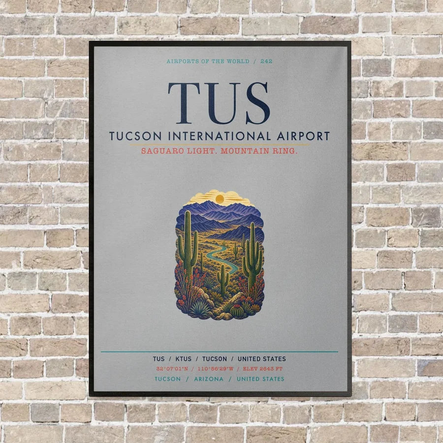 Tucson International Airport TUS vertical canvas print - framed - light gray background