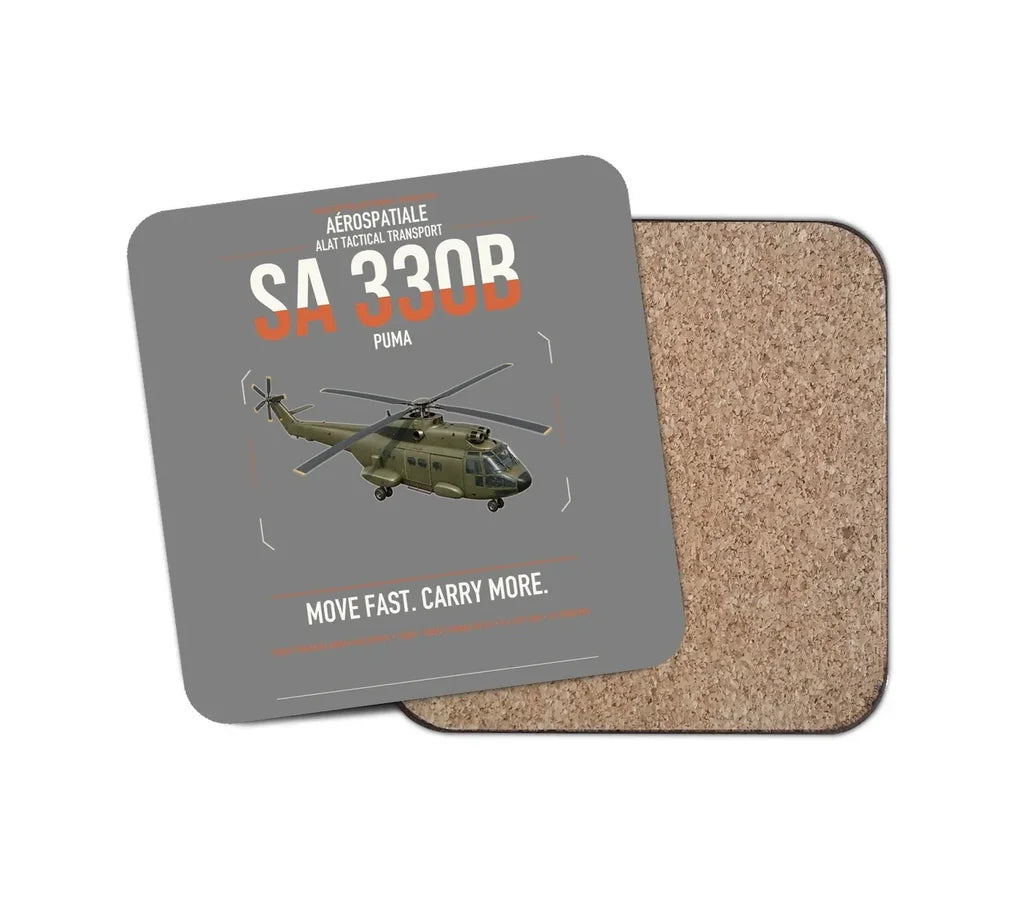Aérospatiale SA 330B Puma design on gray 1 piece coaster