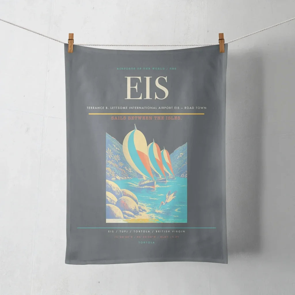 Terrance B. Lettsome International Airport (EIS) design on gray towel