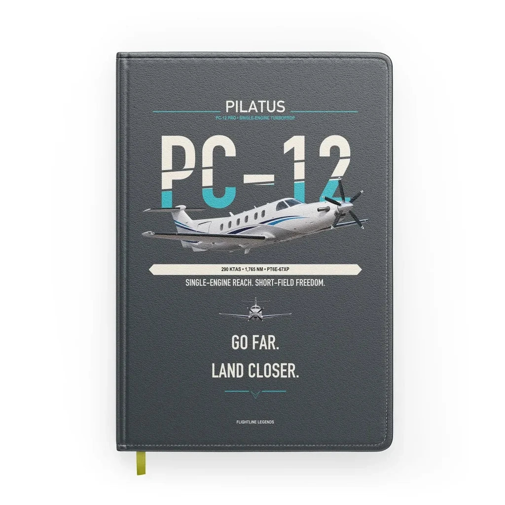 Pilatus PC-12 PRO design on gray notebook