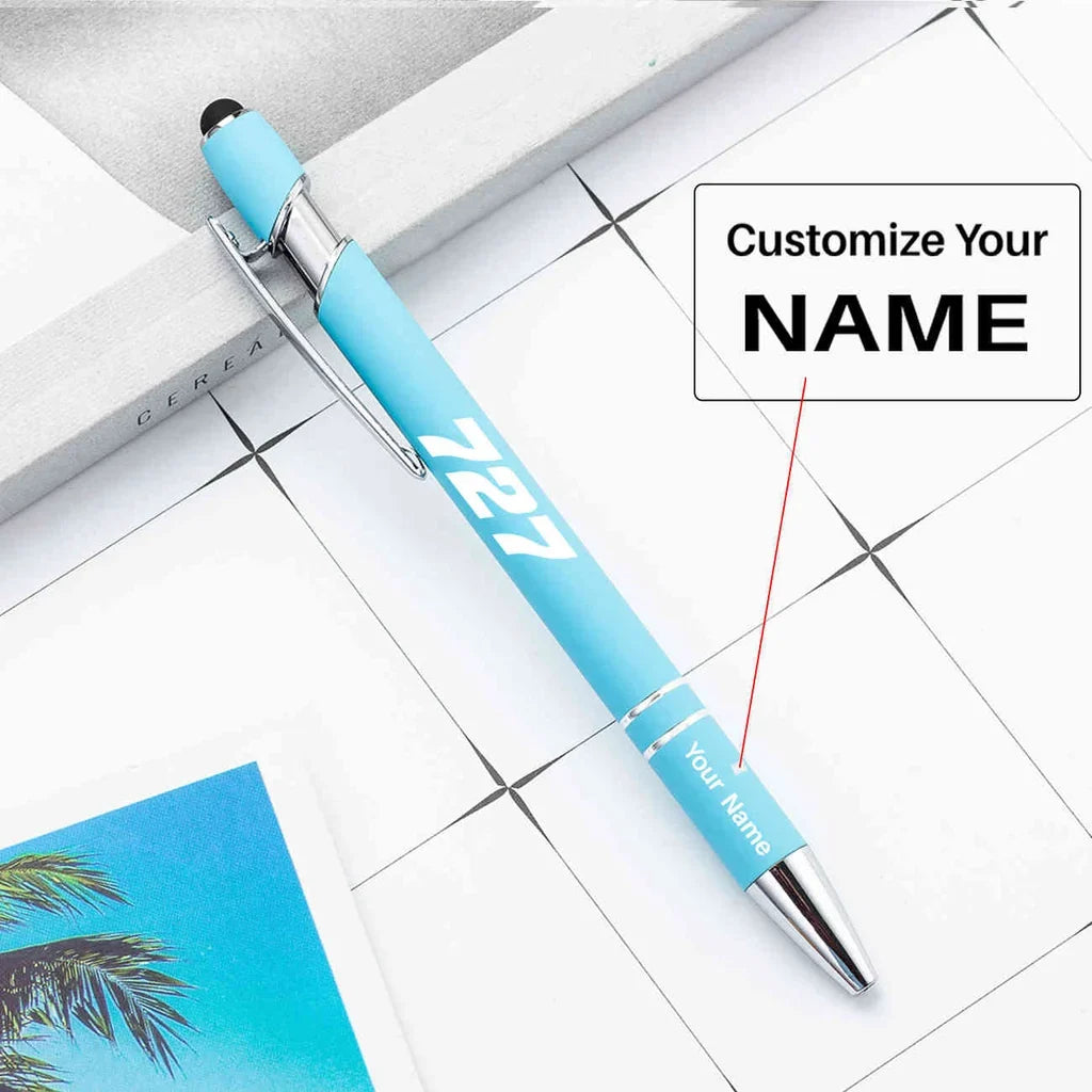 Boeing 727 Flat Text touch pen - light blue with name