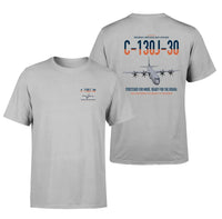 Thumbnail for C-130J-30 Super Hercules design on light gray double-side t-shirt, double-side print