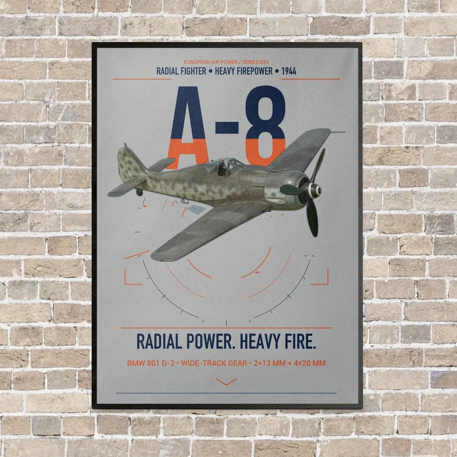 Focke-Wulf Fw 190A-8 vertical canvas print - framed - light gray background