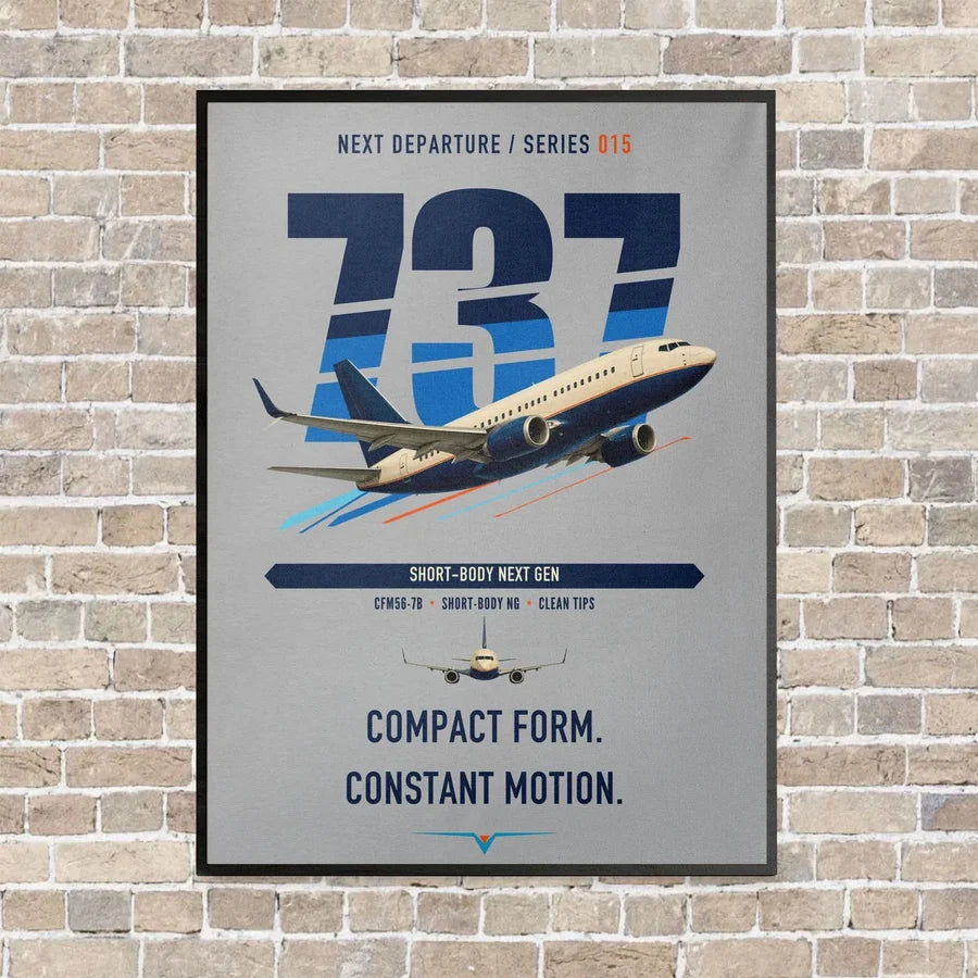 Boeing 737-700 NG vertical canvas print - framed - light gray background
