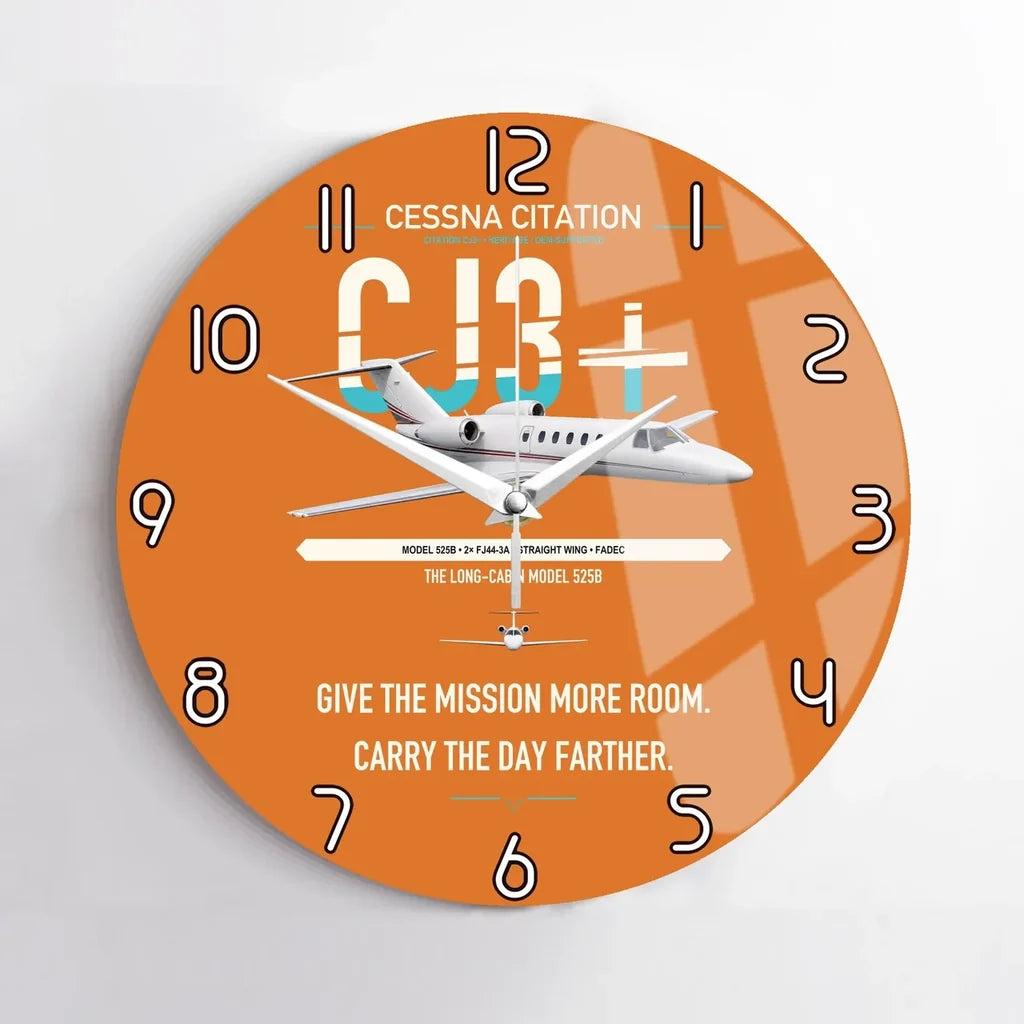 Cessna Citation CJ3+ design on orange no frame wall clock
