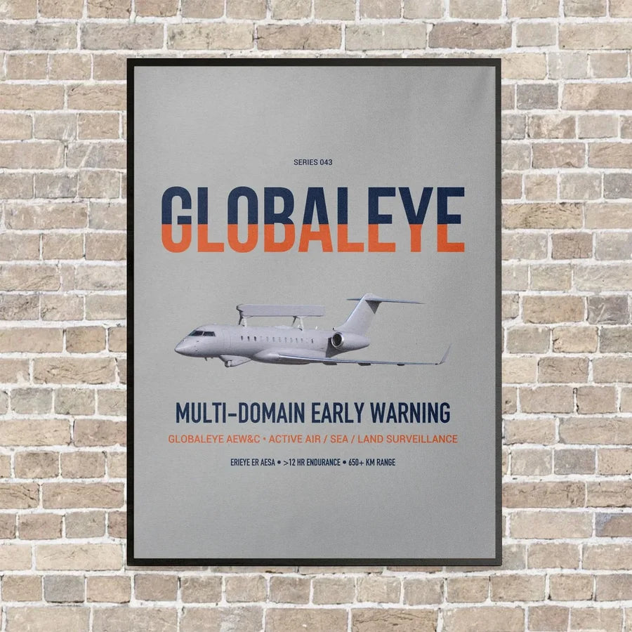 Saab GlobalEye vertical canvas print - framed - light gray background