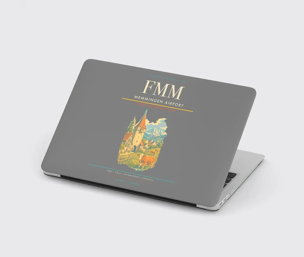 Memmingen Airport (FMM) design on gray MacBook case