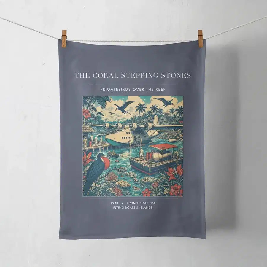 VINTAGE G4060 - The Coral Stepping Stones - Designed Towels design on navyblue