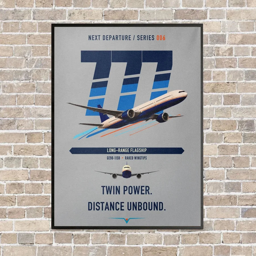 Boeing 777-300ER vertical canvas print - framed - light gray background