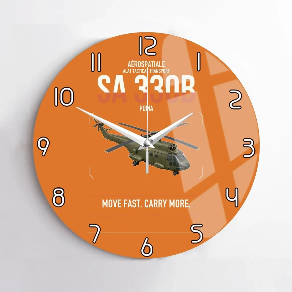 Aérospatiale SA 330B Puma design on orange no frame wall clock