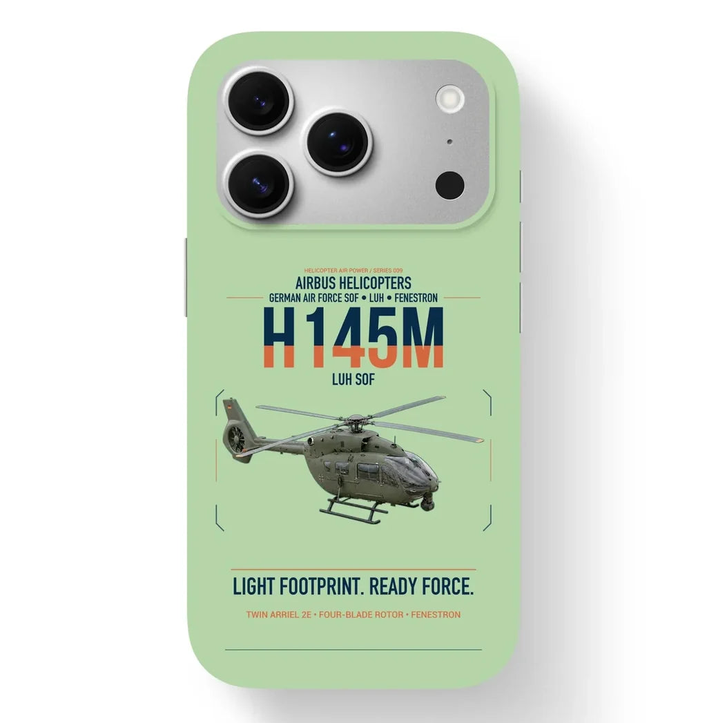 Airbus Helicopters H145M LUH SOF design on light green magsafe iphone case, for iPhone 17 Pro