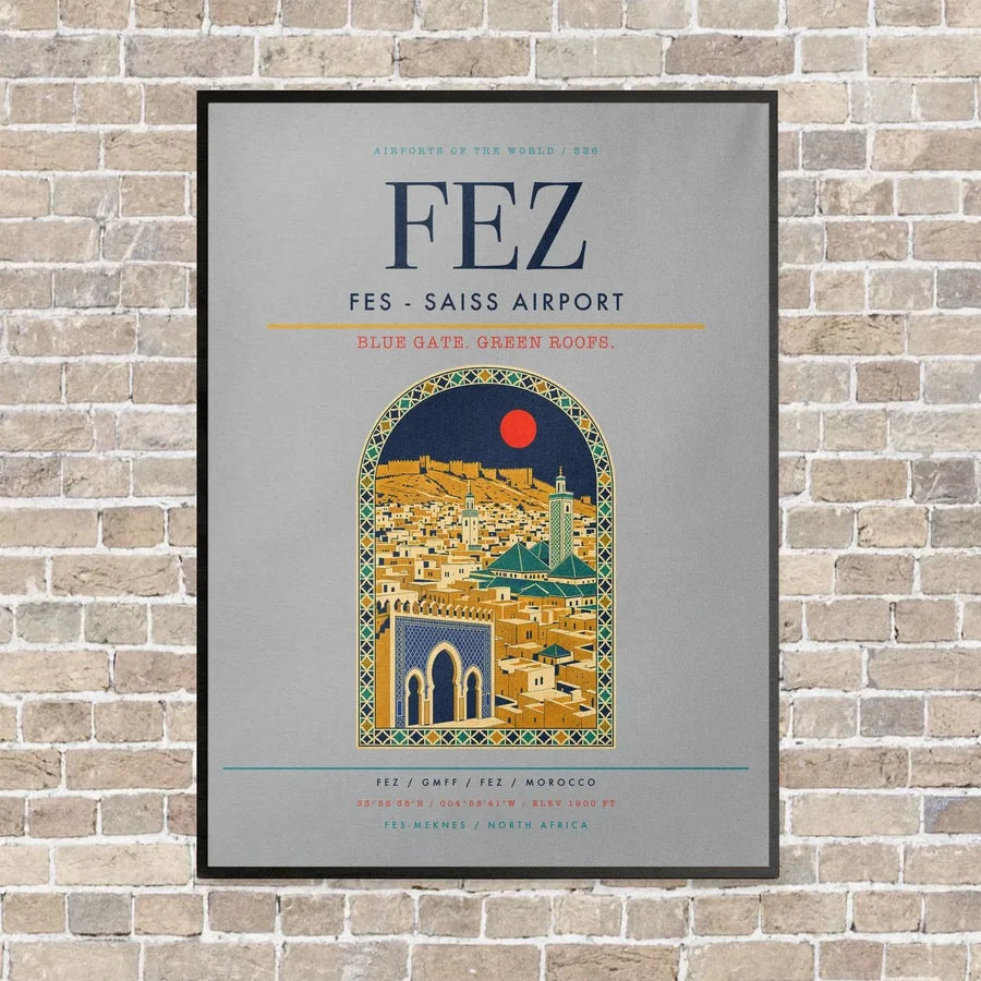 Fes - Saiss Airport FEZ vertical canvas print - framed - light gray background