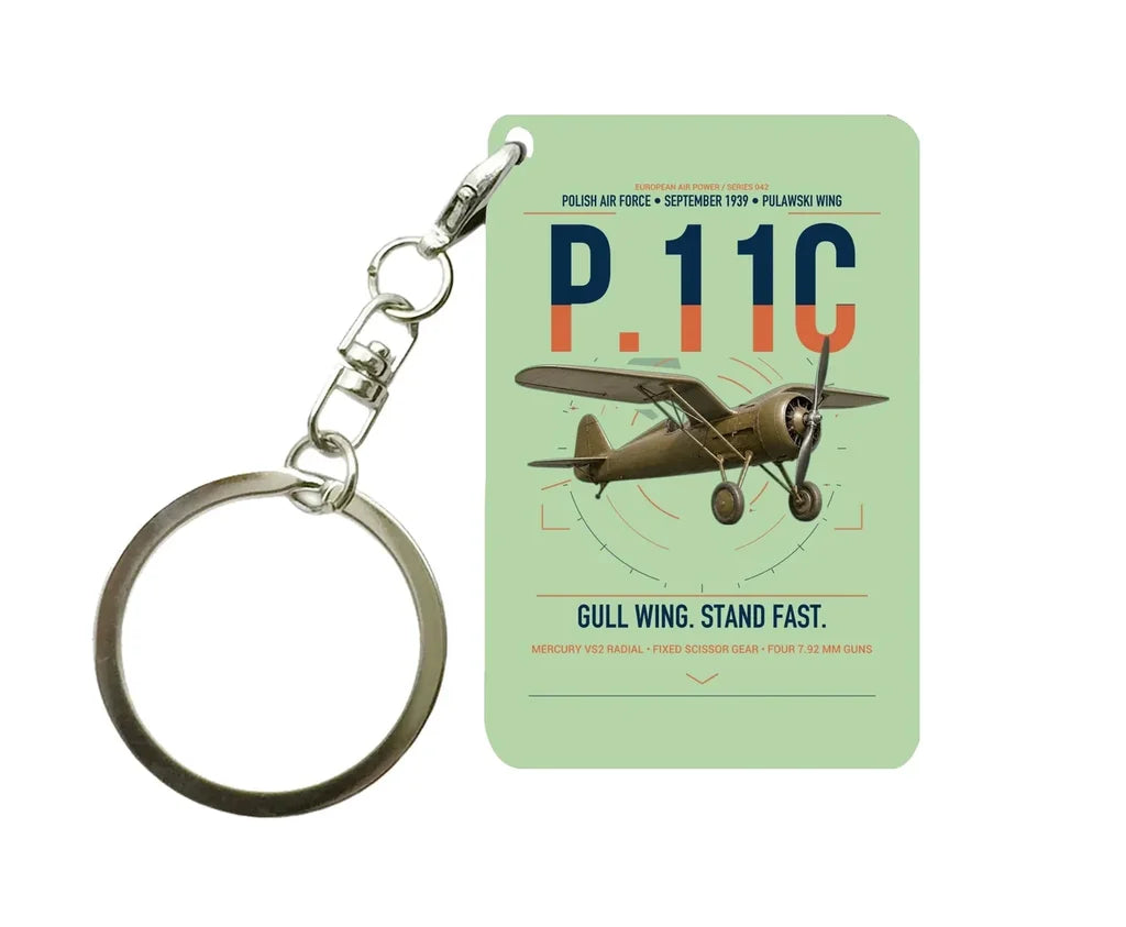 PZL P.11c design on light green designed key chain, double-side print
