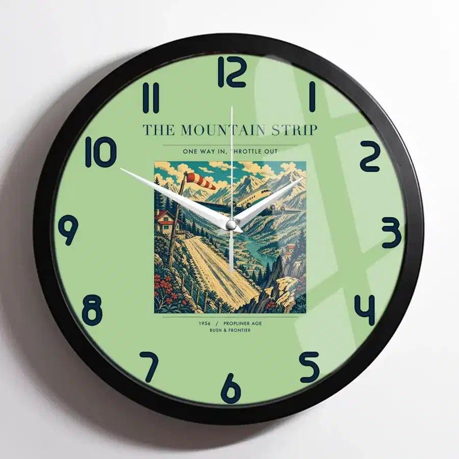 VINTAGE G4196 - The Mountain Strip - Designed Wall Clocks design on lightgreen framed
