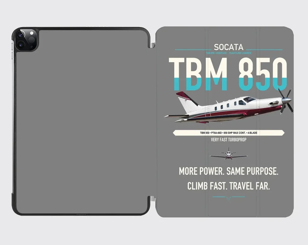 Socata TBM 850 design on gray ipad tablet case
