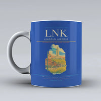 Thumbnail for Lincoln Airport (LNK) airport code design on blue ceramic mug