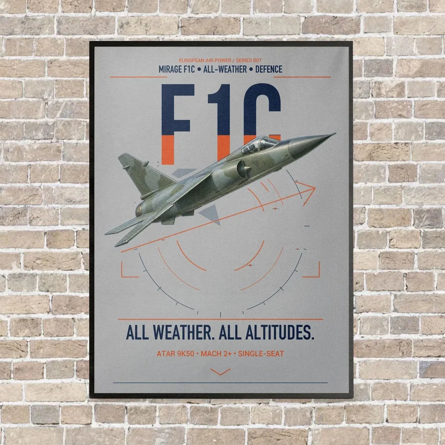 Dassault Mirage F1C vertical canvas print - framed - light gray background