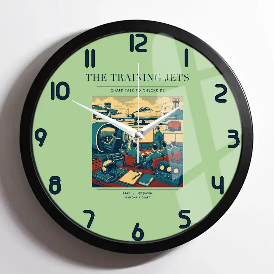 VINTAGE G4126 - The Training Jets - Designed Wall Clocks design on lightgreen framed