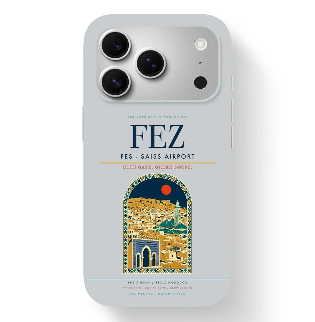 Fez Airport (FEZ) design on light gray iPhone 17 Pro MagSafe case