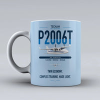 Thumbnail for Tecnam P2006T design on light blue ceramic mug, double-side print