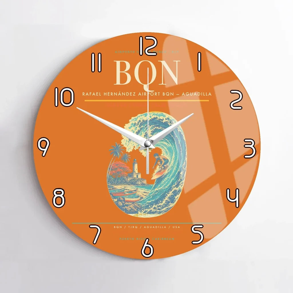 Rafael Hernández Airport (BQN) design on orange no frame wall clock