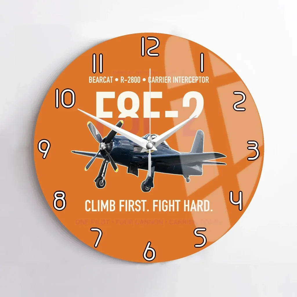 F8F-2 Bearcat Climb First Fight Hard design on orange no frame wall clock