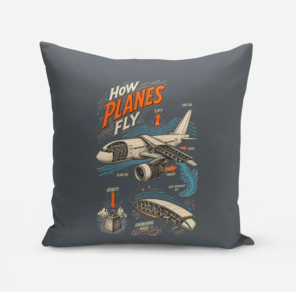 How Planes Fly V2 design on gray pillow