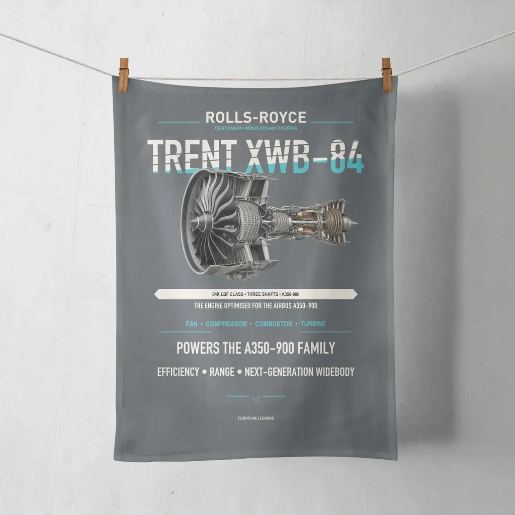 TRENT XWB-84 design on gray towel