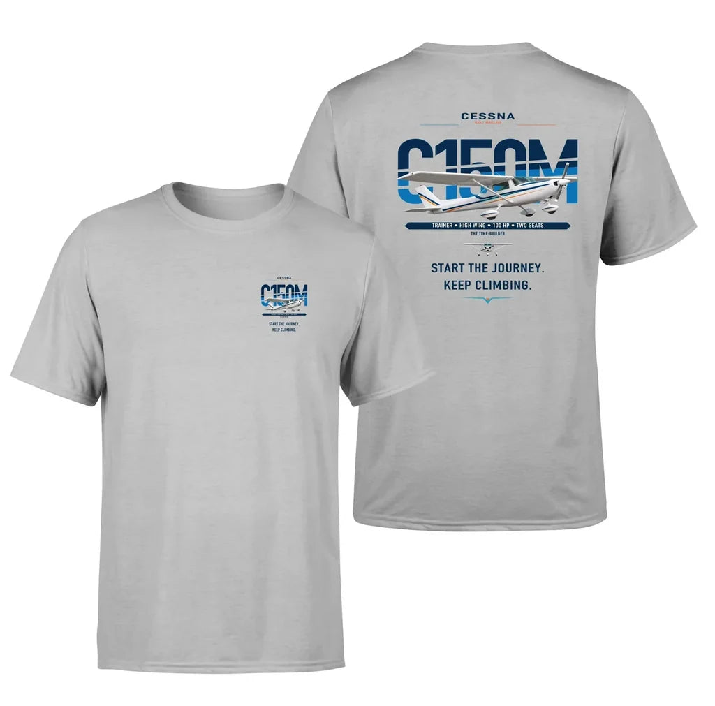 Cessna 150M design on light gray t-shirt, double-side print