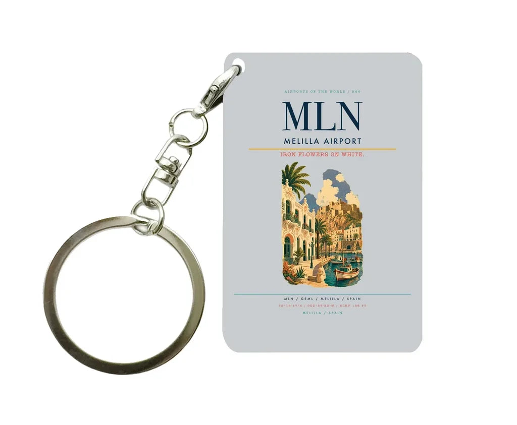 Melilla Airport (MLN) design on light gray key chain