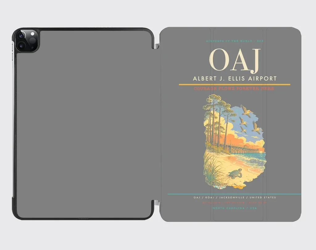 Albert J. Ellis Airport (OAJ) design on gray ipad tablet case