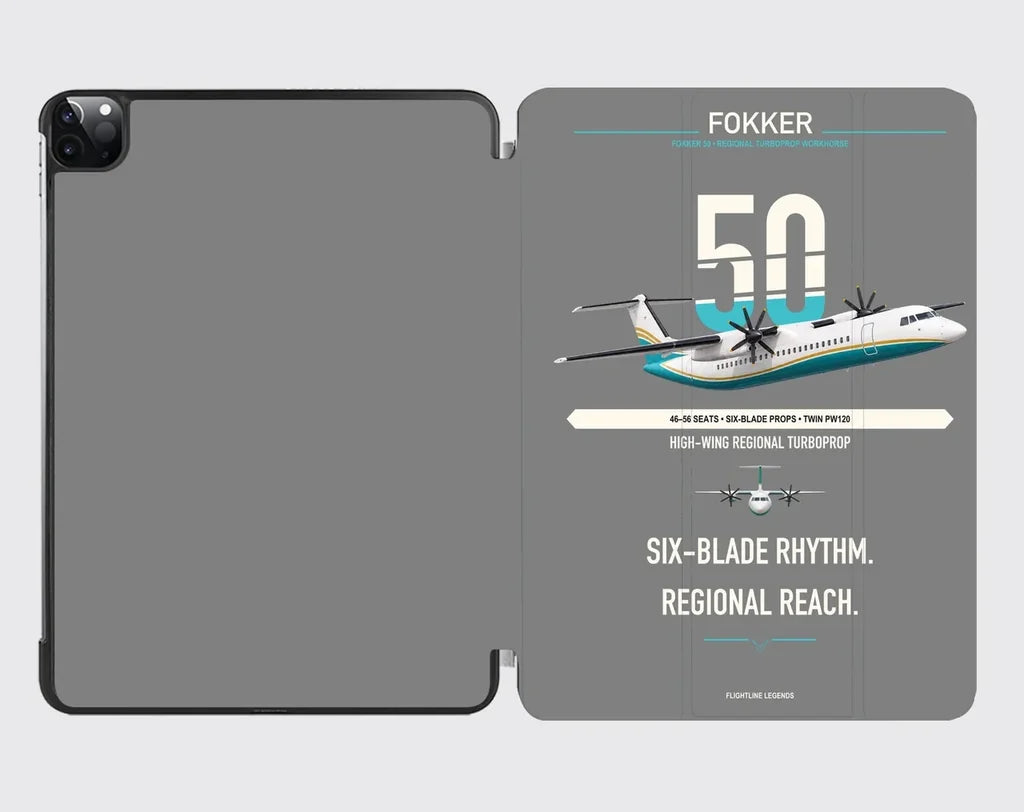 Fokker 50 design on gray ipad tablet case