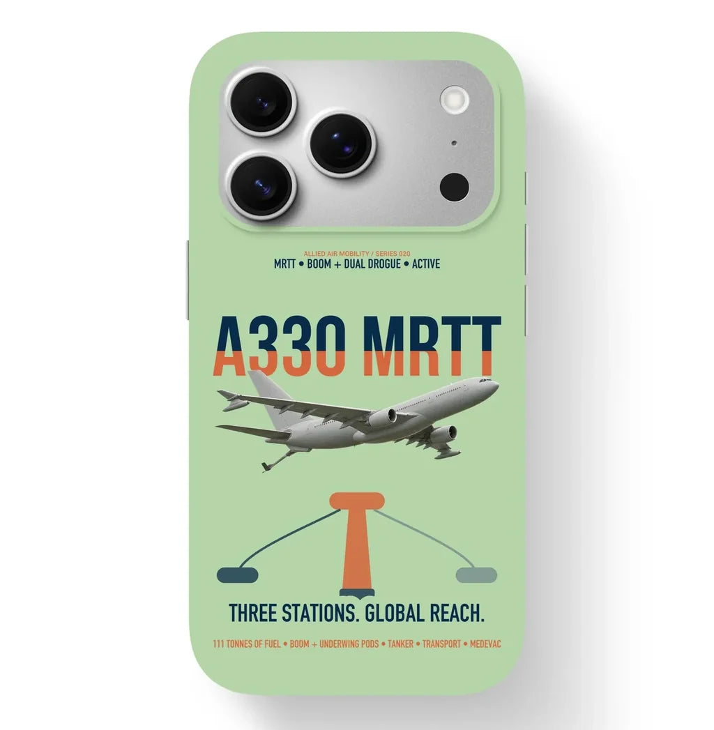 Airbus A330 MRTT design on light green magsafe iphone case, for iPhone 17 Pro