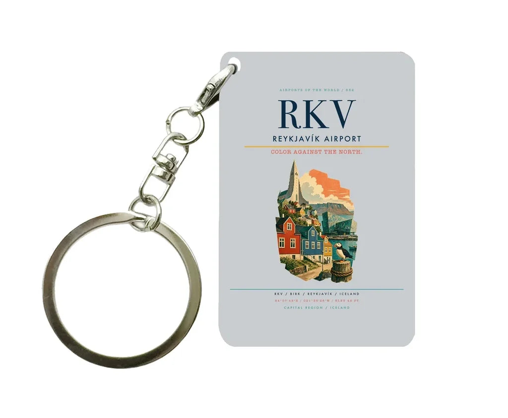 Reykjavík Airport (RKV) design on light gray key chain