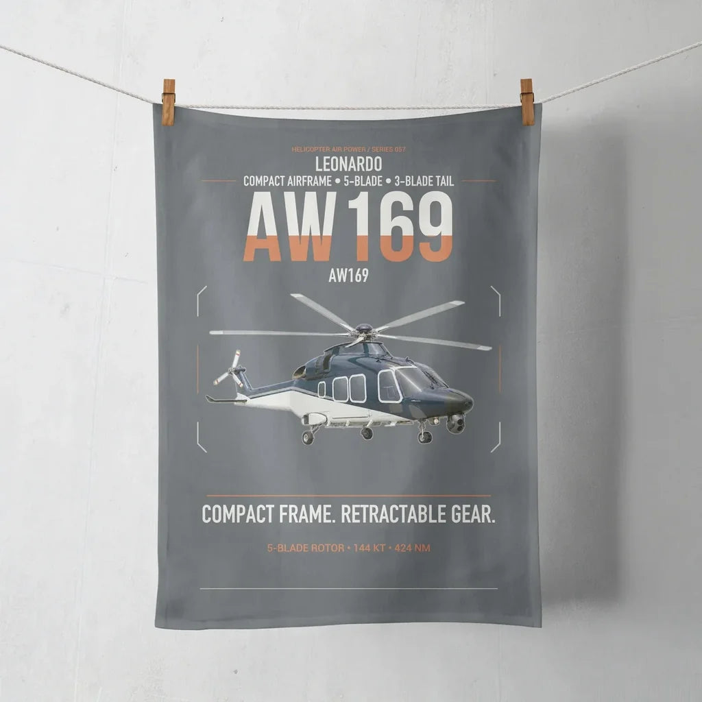 Leonardo AW169 design on gray towel