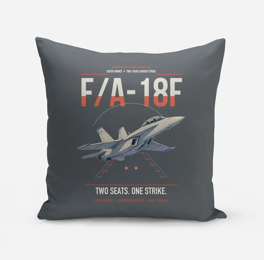 F-A-18F Super Hornet design on gray pillow