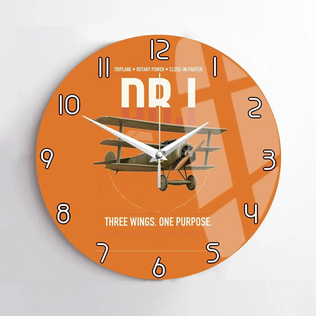 Fokker Dr.I design on orange no frame wall clock