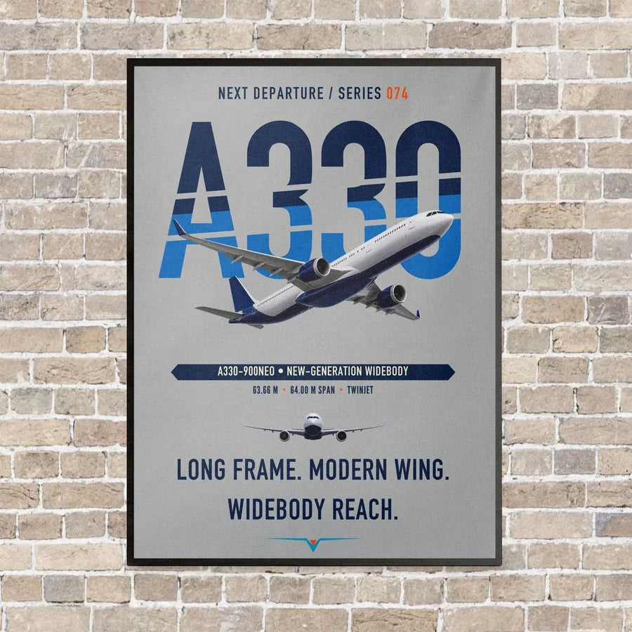 Airbus A330-900neo vertical canvas print - framed - light gray background