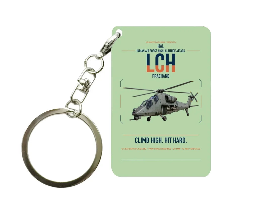 HAL LCH Prachand design on light green designed key chain, double-side print