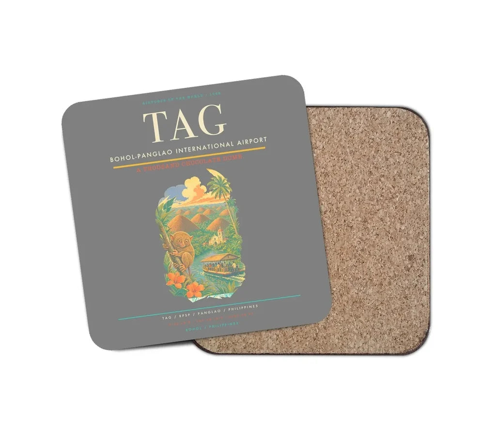 Bohol-Panglao International Airport (TAG) design on gray 1 piece coaster